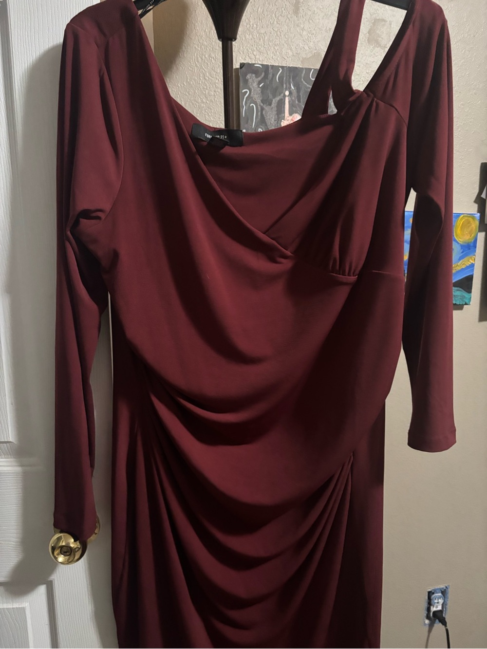 Forever 21 Burgundy Long-Sleeve Draped Women’s Dress